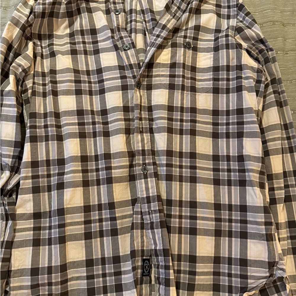 Todd Snyder Summerweight Shirt in Maroon/Brown and Cream